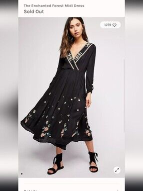 Free People Enchanted Forest Black Midi Size L Embroidered